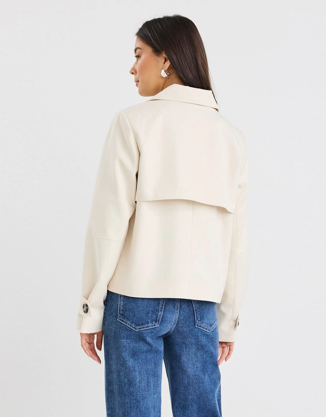 Wind Stop Tear Resistant Weave Pathway Cropped Trench Jacket - Pumice