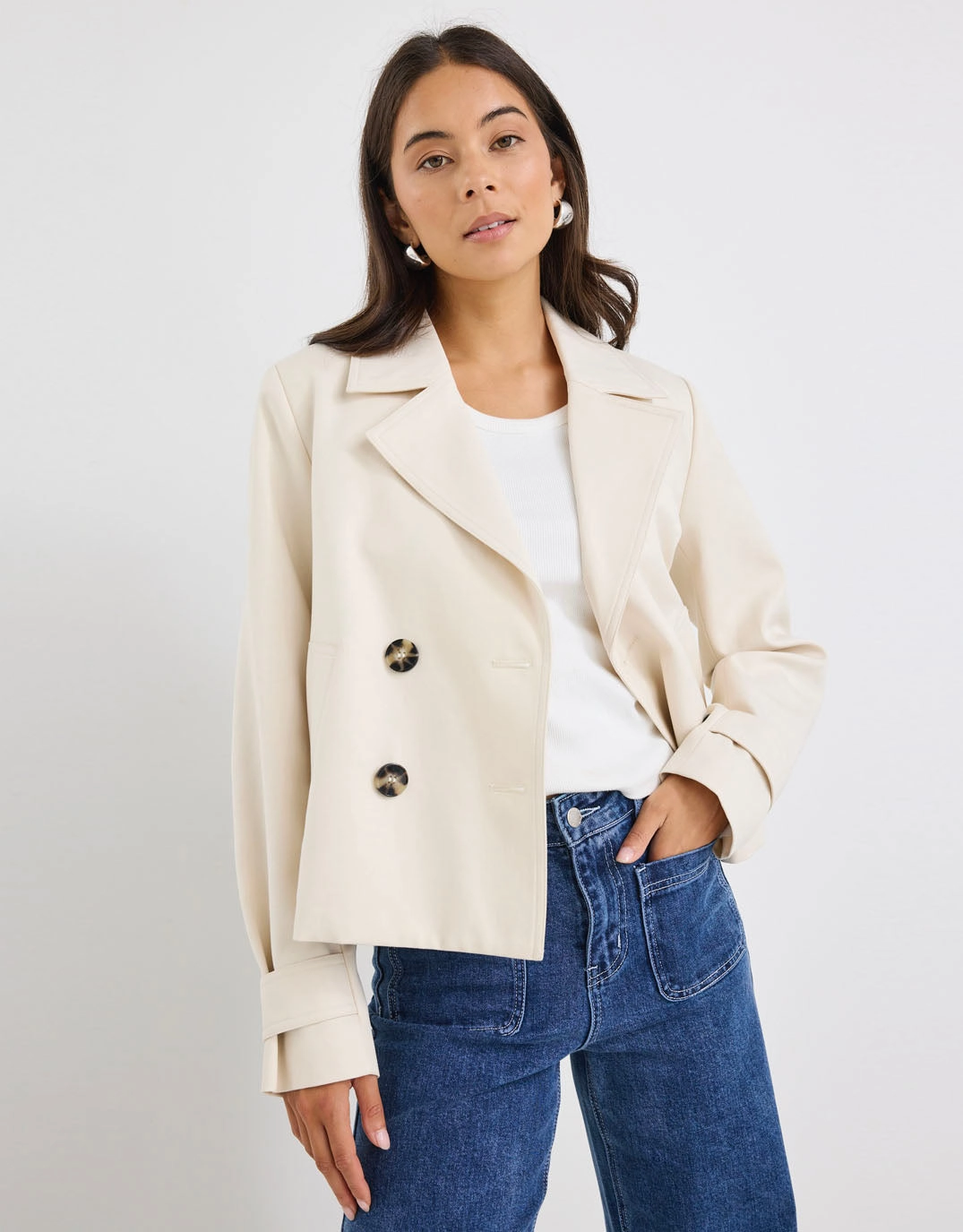 Clean Edge Piece Mild Weather Pathway Cropped Trench Jacket - Pumice