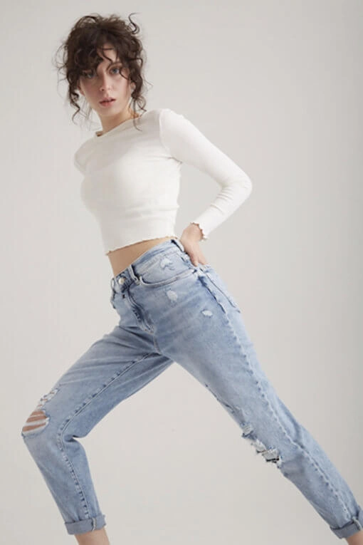 Lynn - Pant - Light Blue Destroyed - L30 Stay Dry