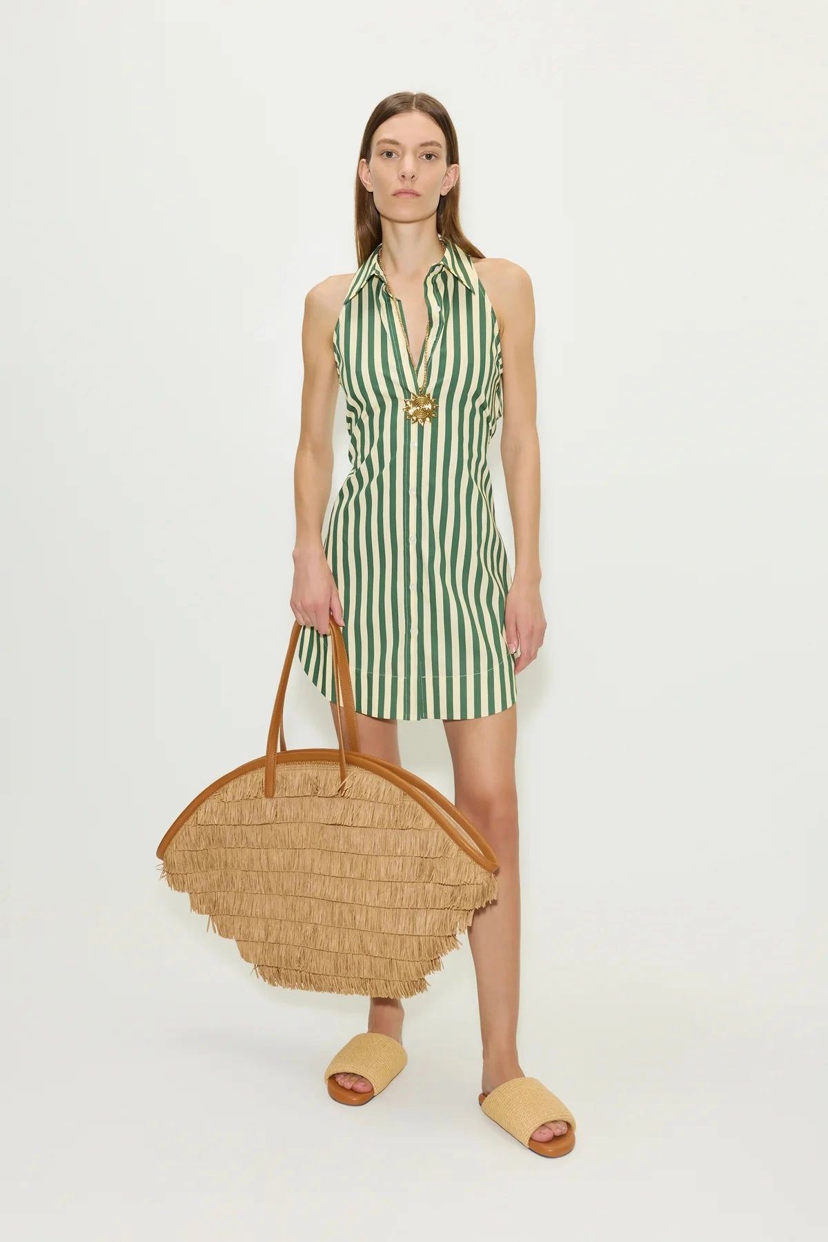 Silky Movement SIMON MILLER | Loch Sleeveless Mini Dress - Green / Ecru