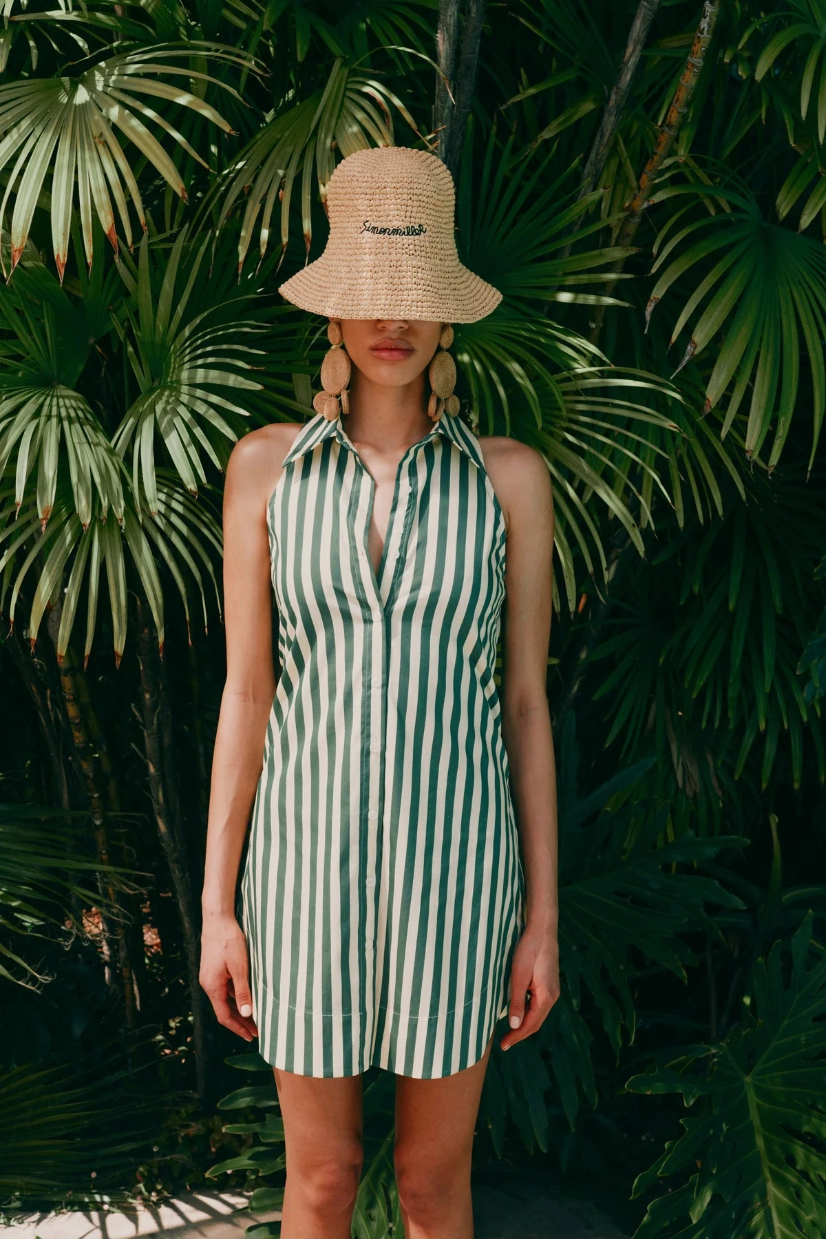 Travel-friendly Sleek Feel SIMON MILLER | Loch Sleeveless Mini Dress - Green / Ecru