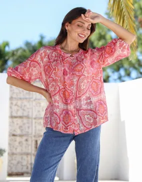 Malta Blouse - Red/Pink Paisley Classic Style