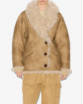 Marant Etoile Clea Coat in Taupe Fringe Detail Winter Layering Piece