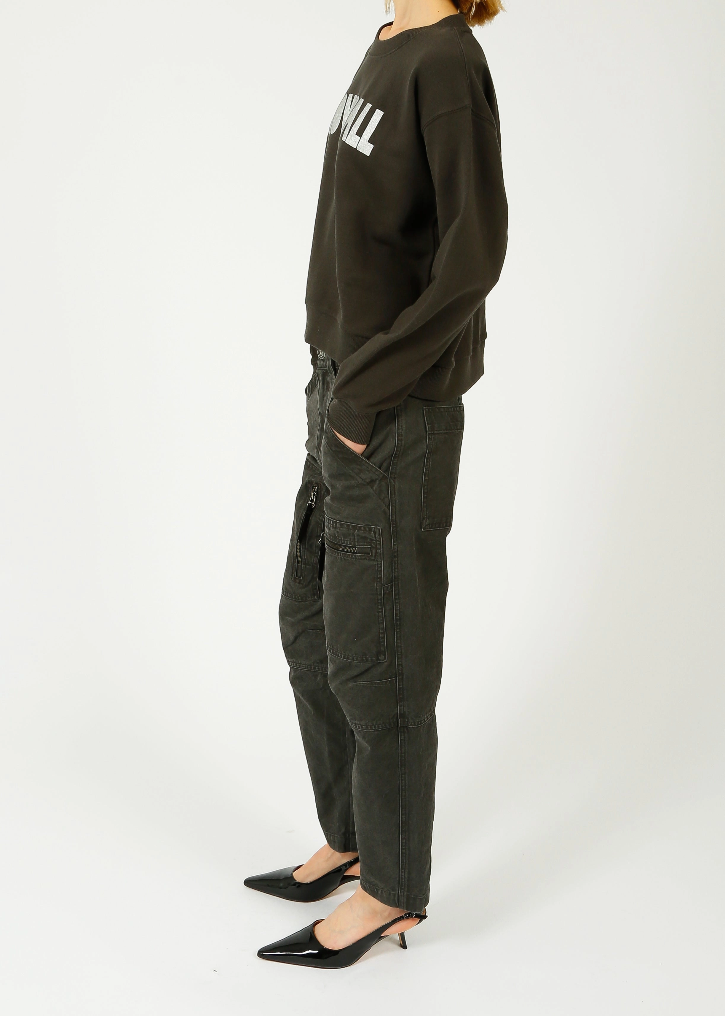 Organic Cotton Blend Essential Look Marant Etoile Kelyane Trouser in Faded Black