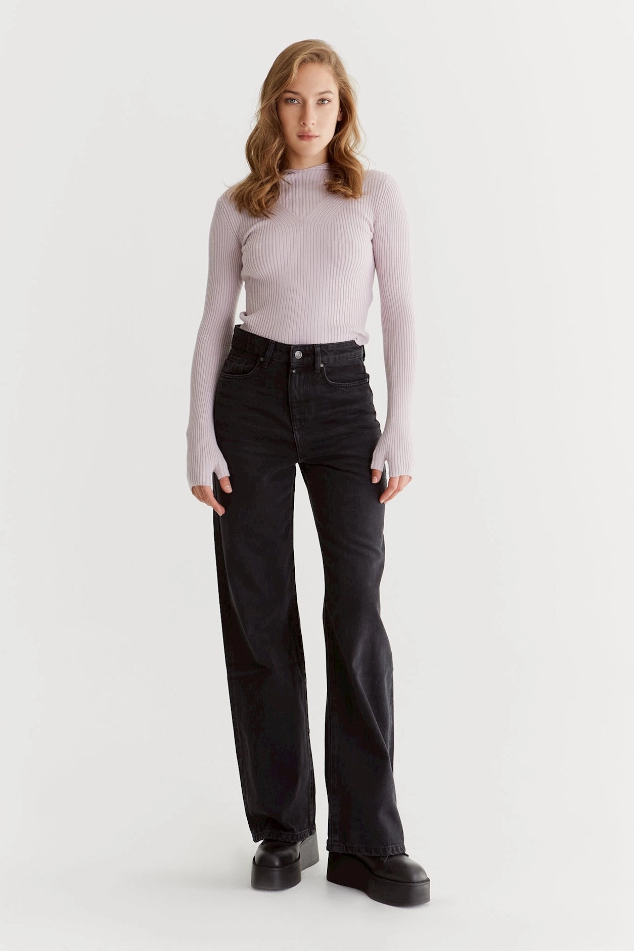 Maria High Waisted Wide Denim Jeans -  Black L30 Flattering Shape SoftCottonBlend