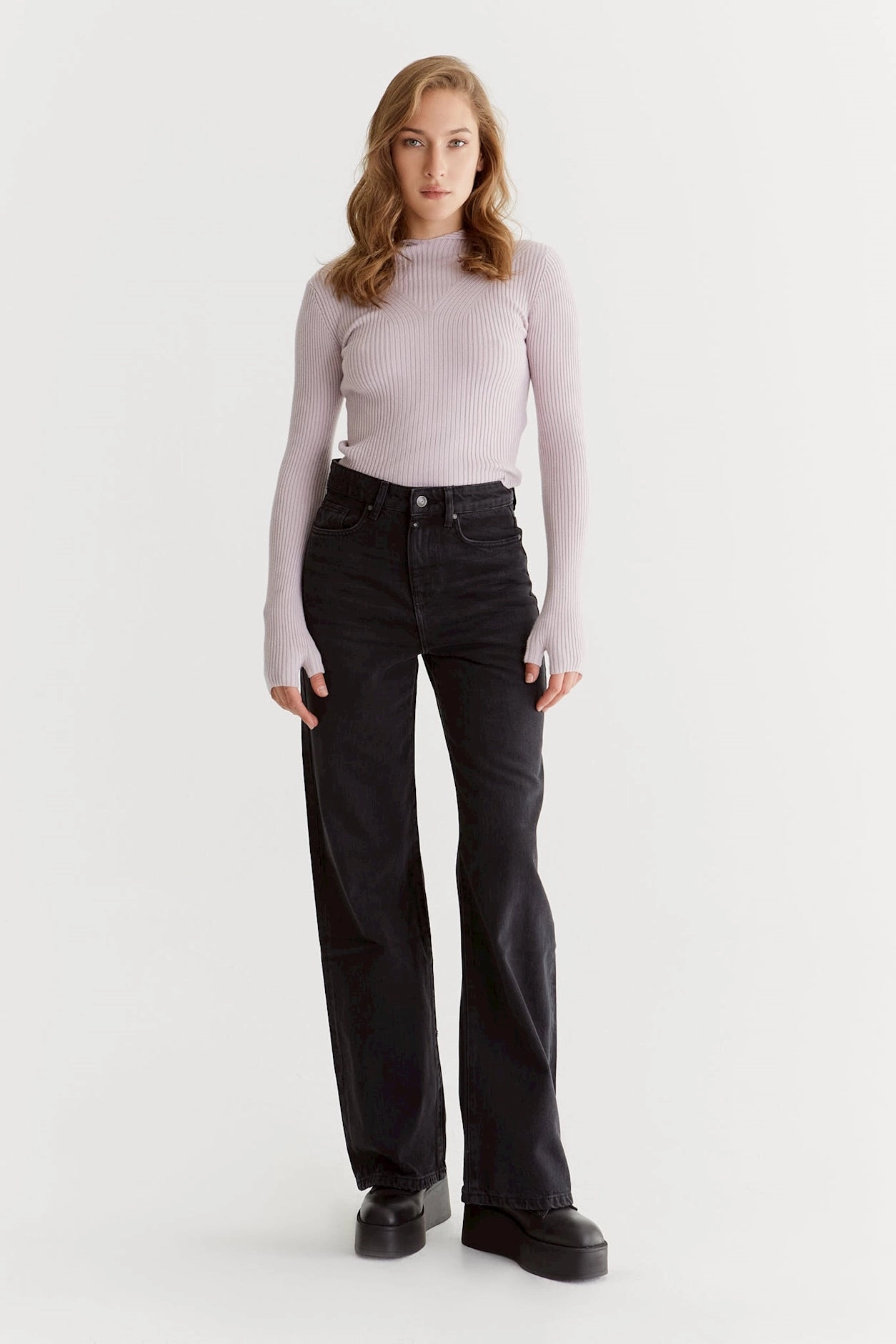 Maria High Waisted Wide Denim Jeans -  Black L30 Cozy Fit