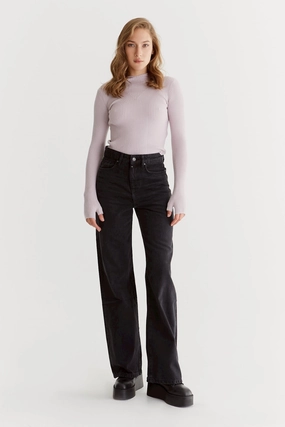 Maria High Waisted Wide Denim Jeans -  Black L30 Cozy Fit