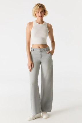Stretch Panel Effortless Look Maxine Low Waist Wide Leg Pant - Dark Beige L30