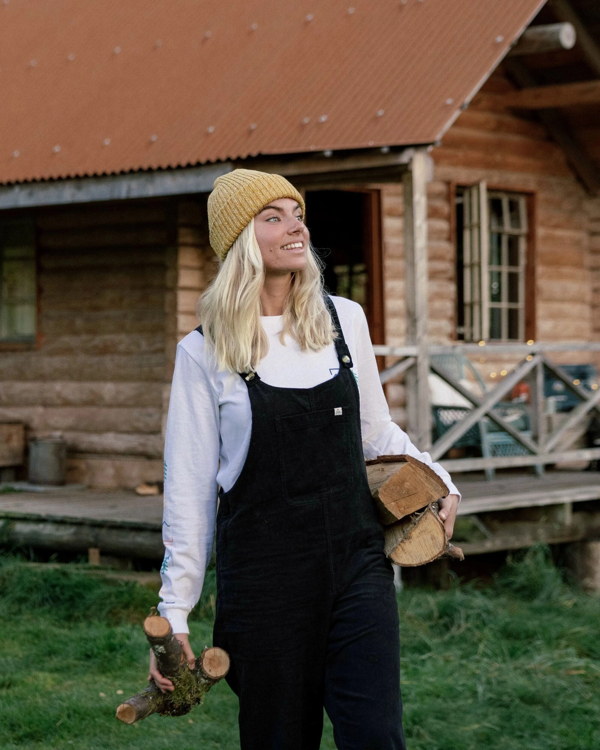 Meadows Organic Cotton Cord Dungarees - Black smooth zipper
