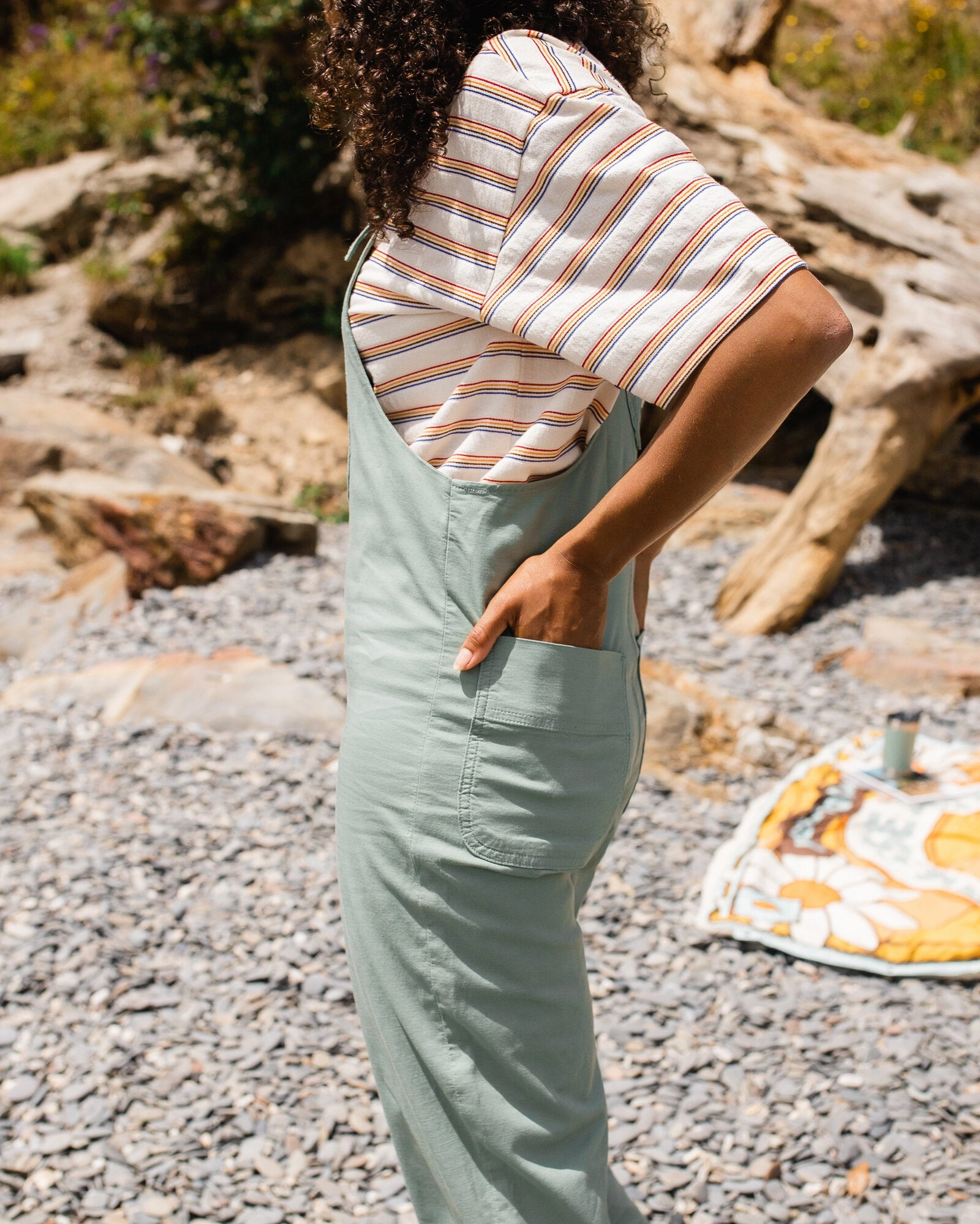 Meadows Organic Cotton Dungarees - Pistachio Flat Lock Stitching