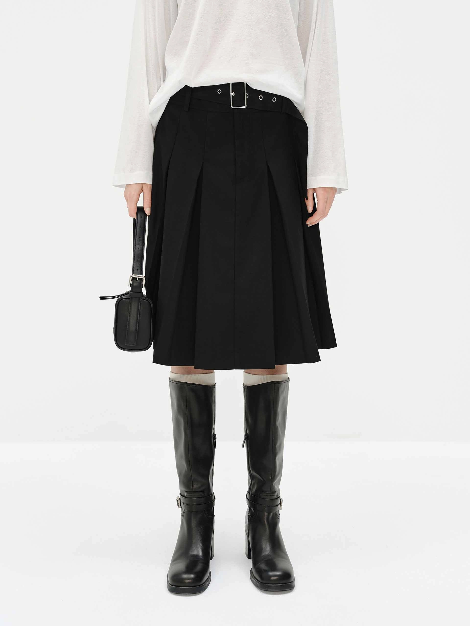 Midi Length Pleated Skirt Simple Comfort Smooth Look