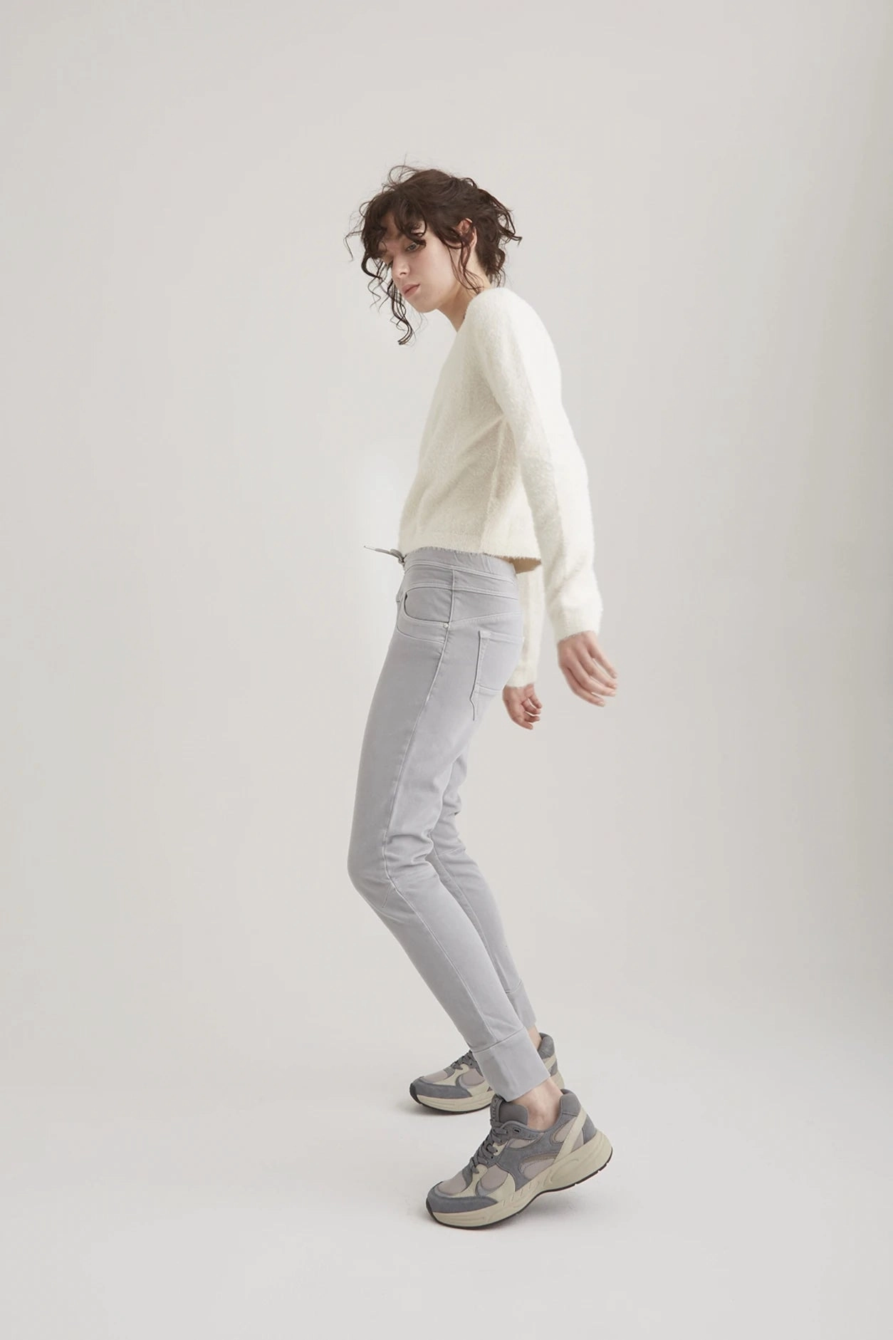 Mila  Slim Jogger Pant - Ice Grey - 27" Inseam L01 Casual Chic Belt loops