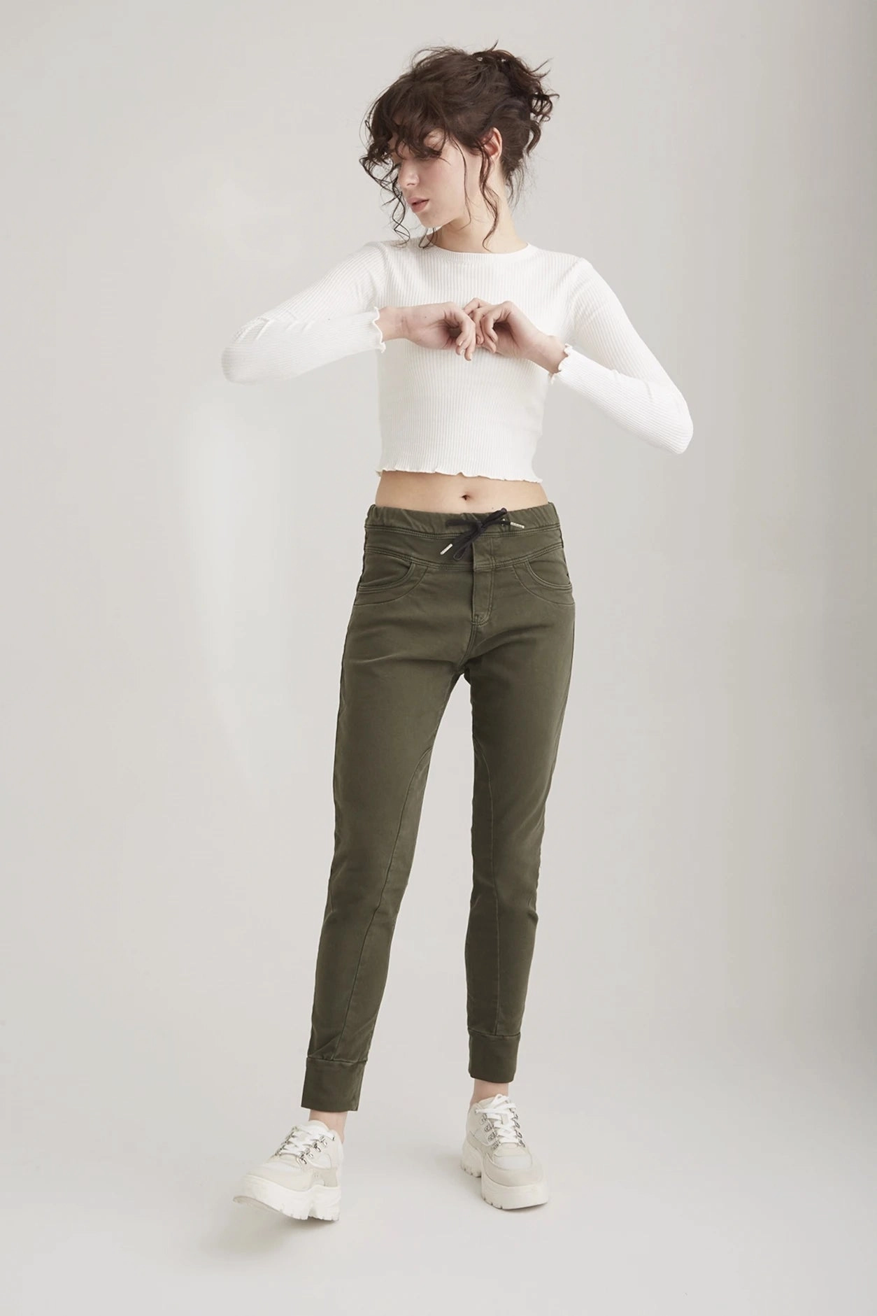 Mila Slim Jogger Pant - Khaki - 27" Inseam - L01 Flexible Knee Articulation Soft Interior