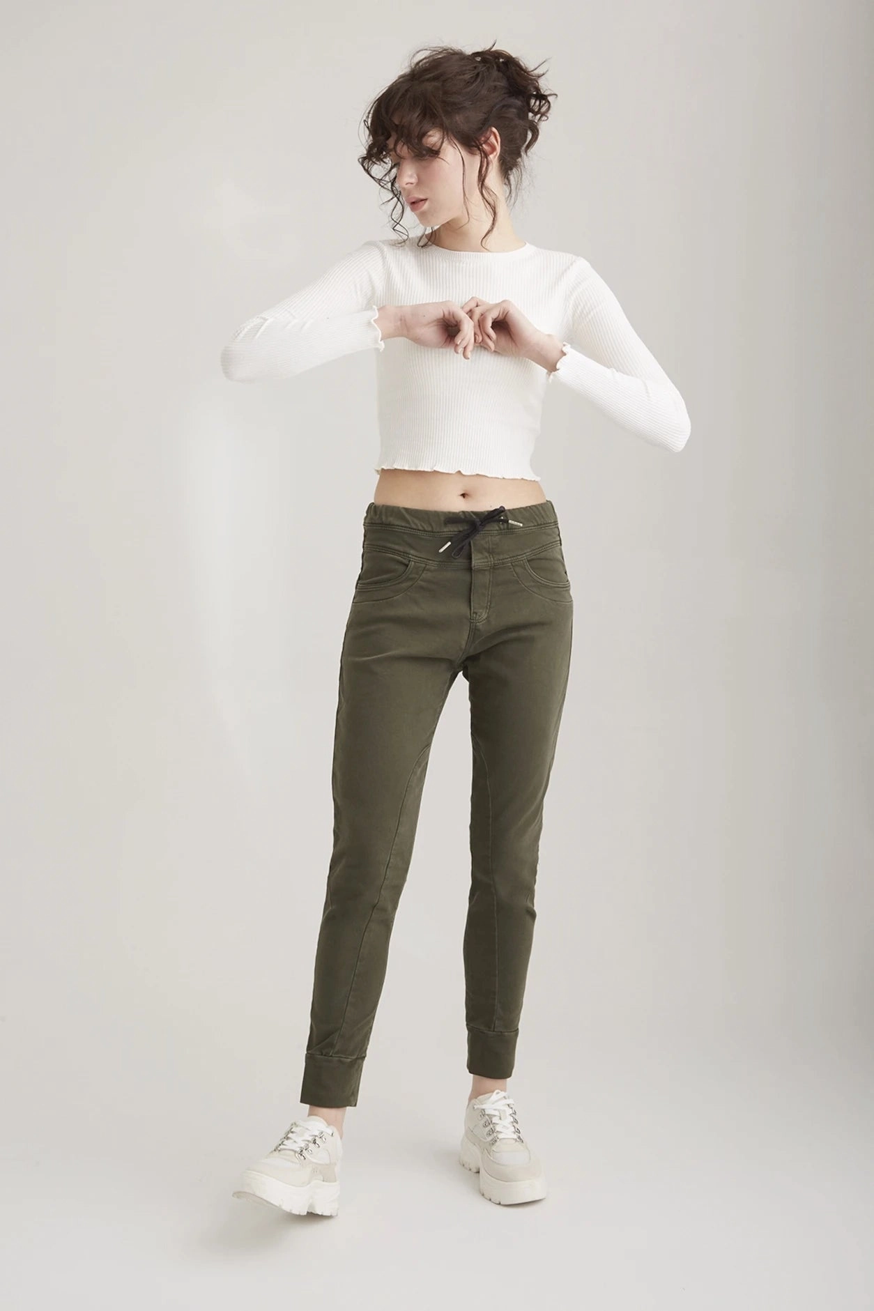 Stain Resistant Weave No Wrinkle Mila Slim Jogger Pant - Khaki - 27" Inseam - L01