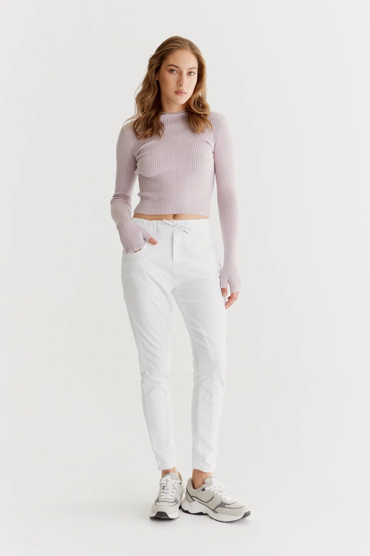 Mila  Slim Jogger Pant - White - Inseam 27" L01 Smooth Texture
