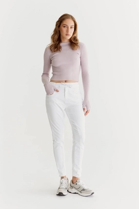 Wide Leg Mila  Slim Jogger Pant - White - Inseam 27" L01