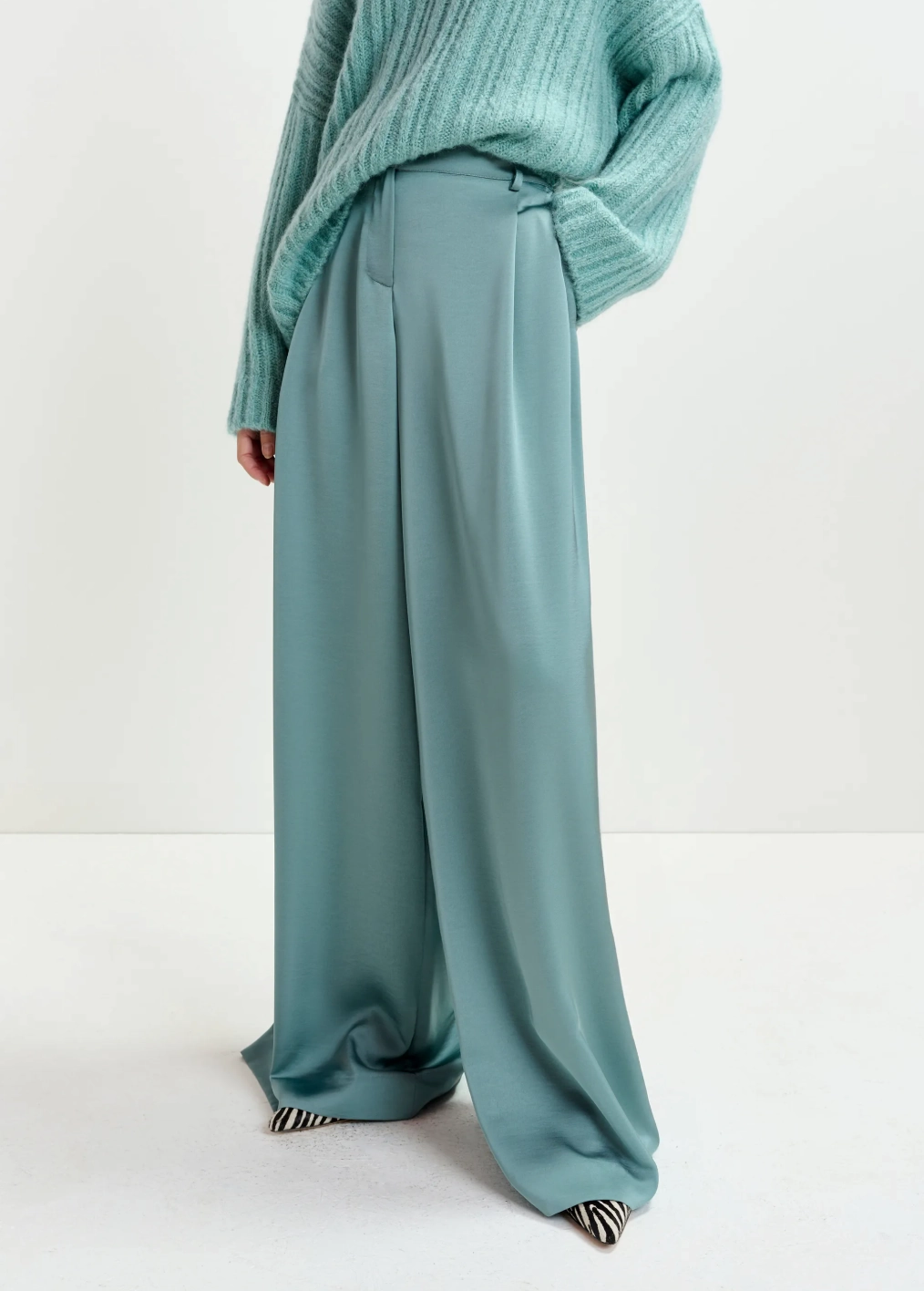 Essentiel Antwerp Ixie Wide Leg Pants in Poseidon Blue ReflectiveAccentDetails Relax Fit