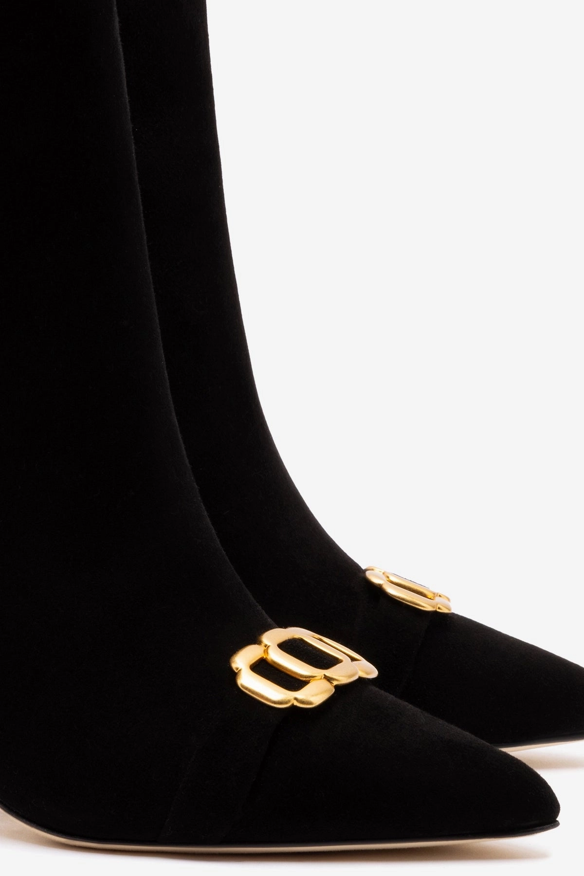 Mini Kate Boot In Black Suede and Daisy Accent Adjustable Straps