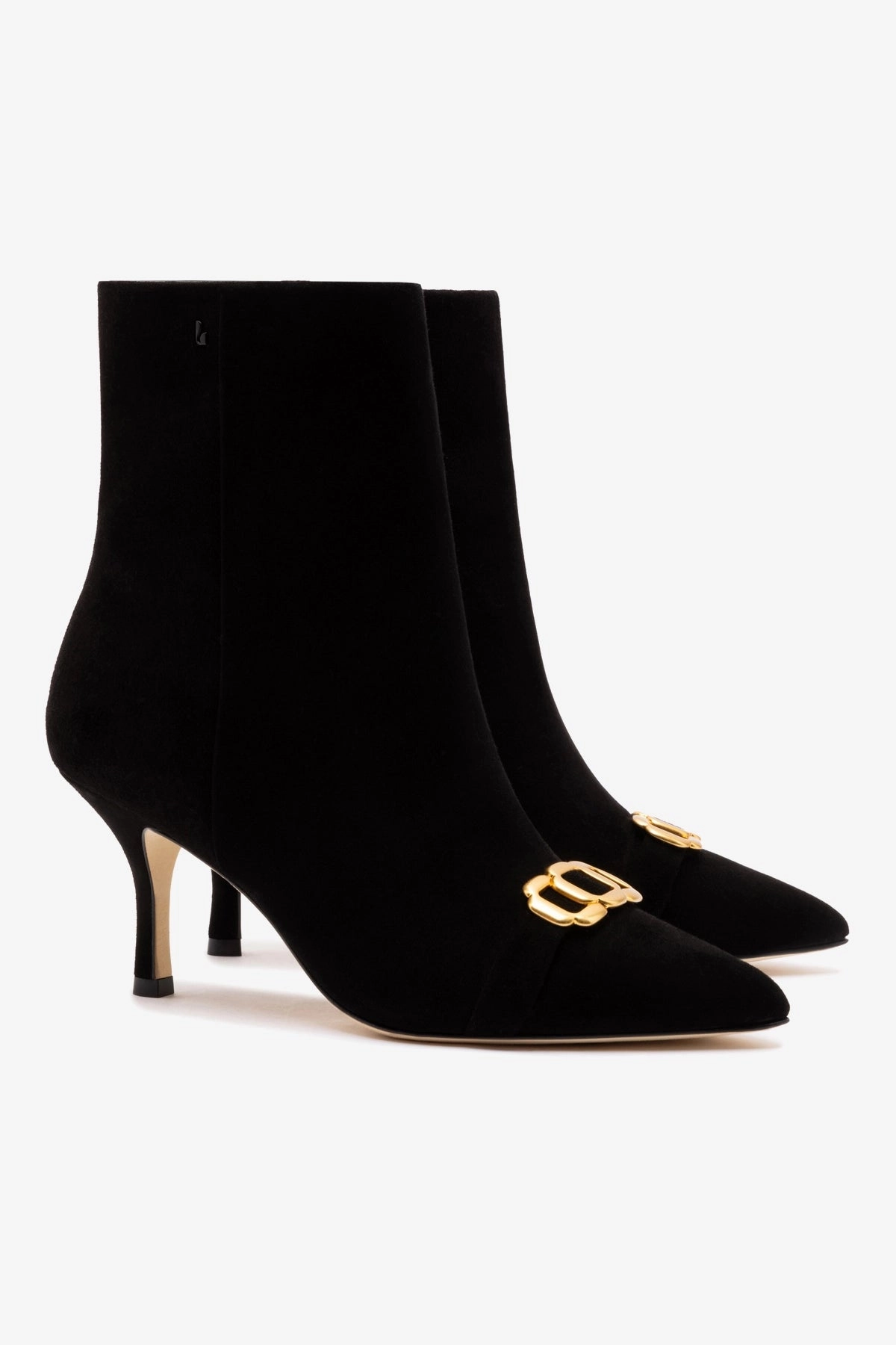 Mini Kate Boot In Black Suede and Daisy Accent Stable Support Urban Commute Stylish And Functional