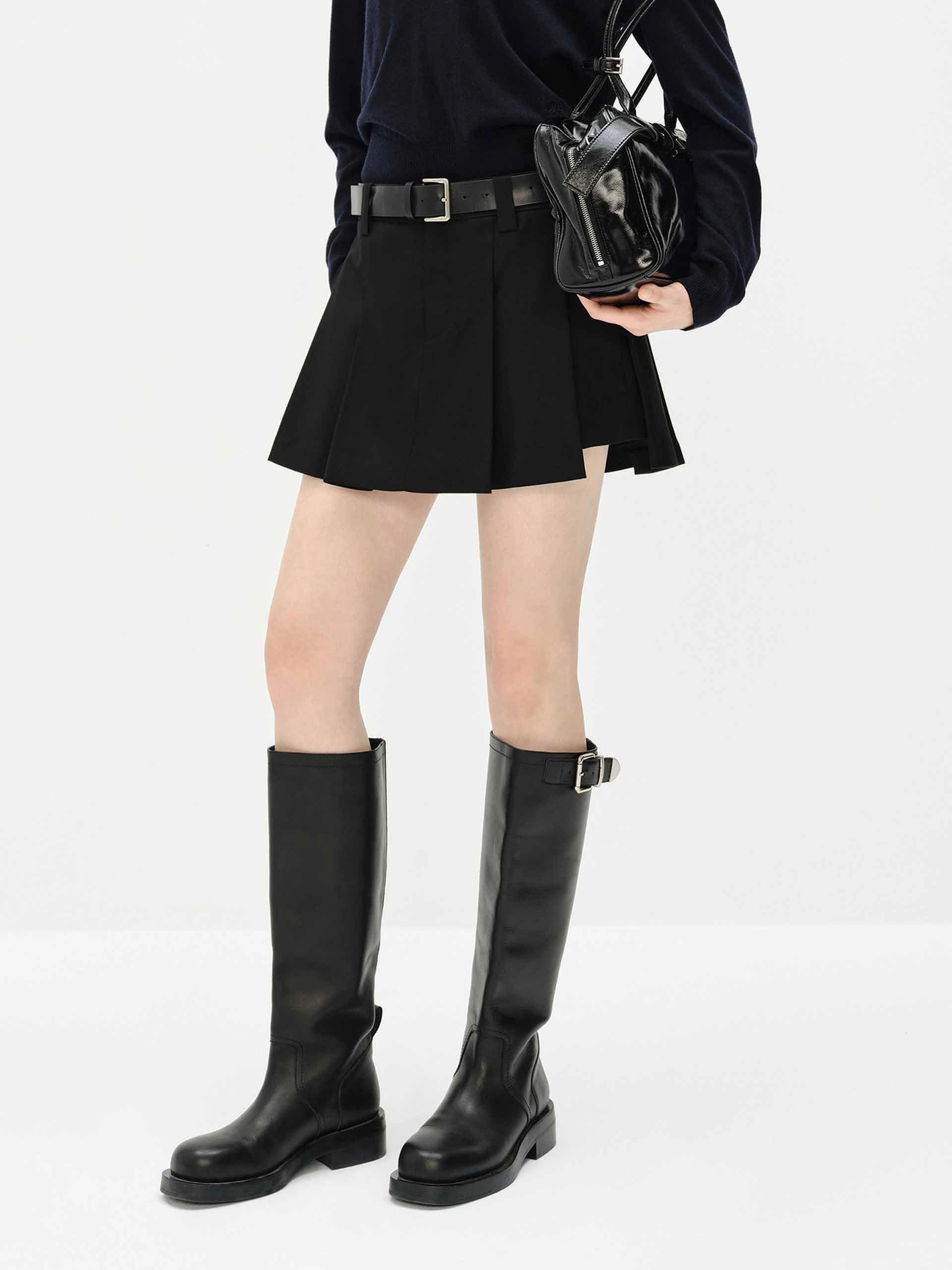Mini Length Pleated Skort Double Layered Construction Reflective details