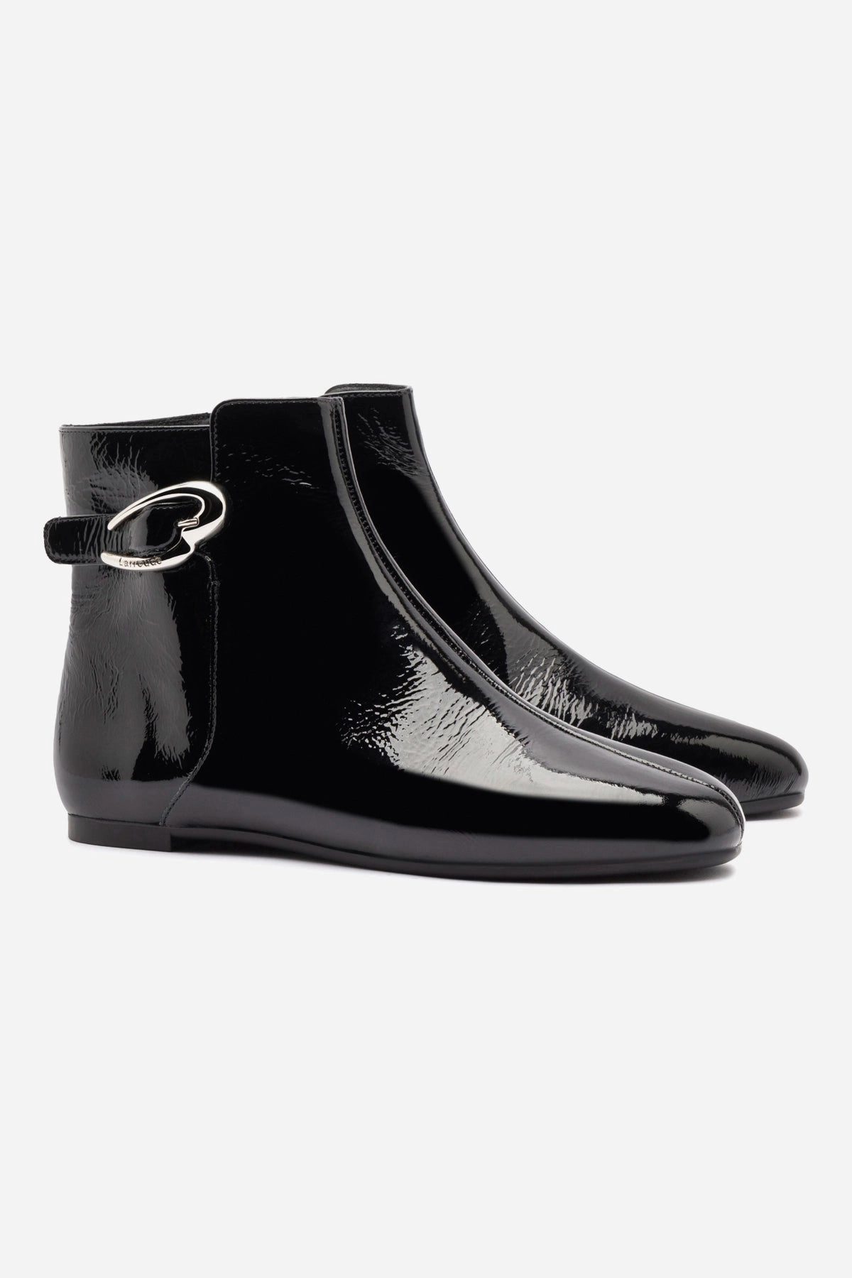 Retro feel Strap Mini Verona Boot In Black Patent Leather
