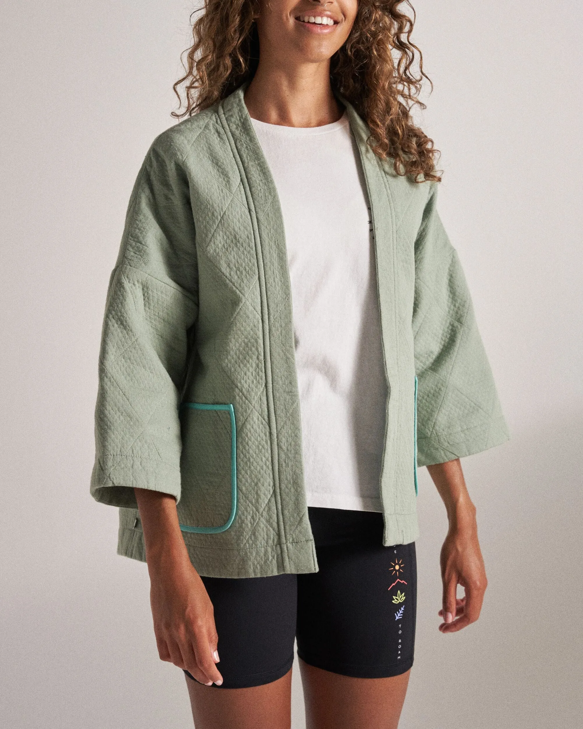 Workwear Approved Brunch Outfit Mira Organic Cotton Quilted Overshirt - Pistachio