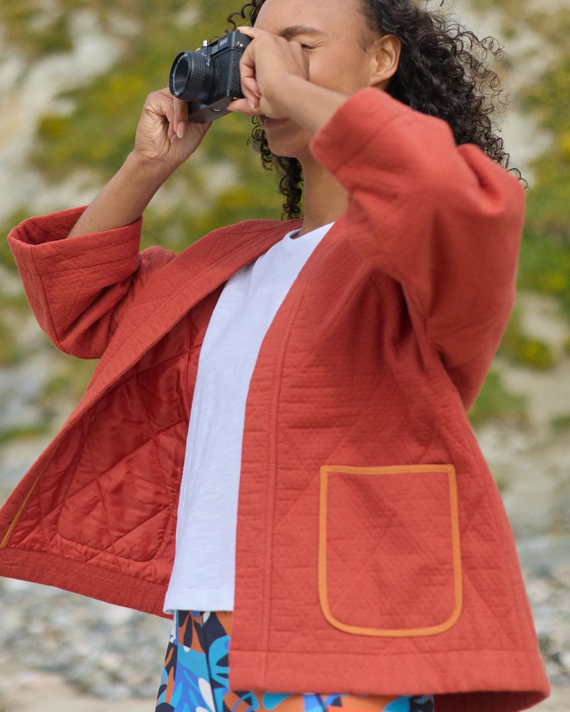 Custom Fit Mira Organic Cotton Quilted Overshirt - Red Ochre