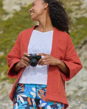 Mira Organic Cotton Quilted Overshirt - Red Ochre Effortless Style family gathering