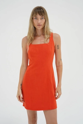 LNA | Mikala Linen Dress - Red Alert Wrap style
