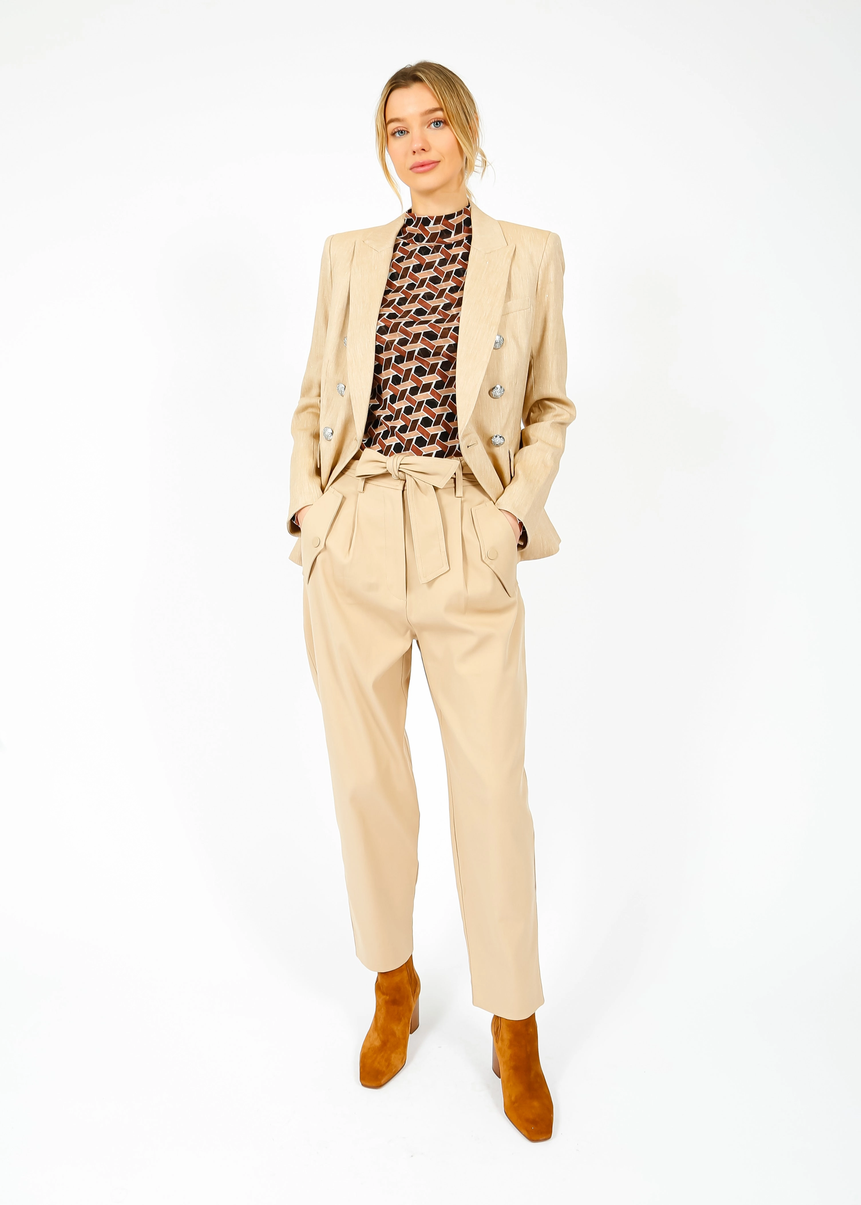 MM Occhio Trousers in Sand Trendy Waist Commuter Ready