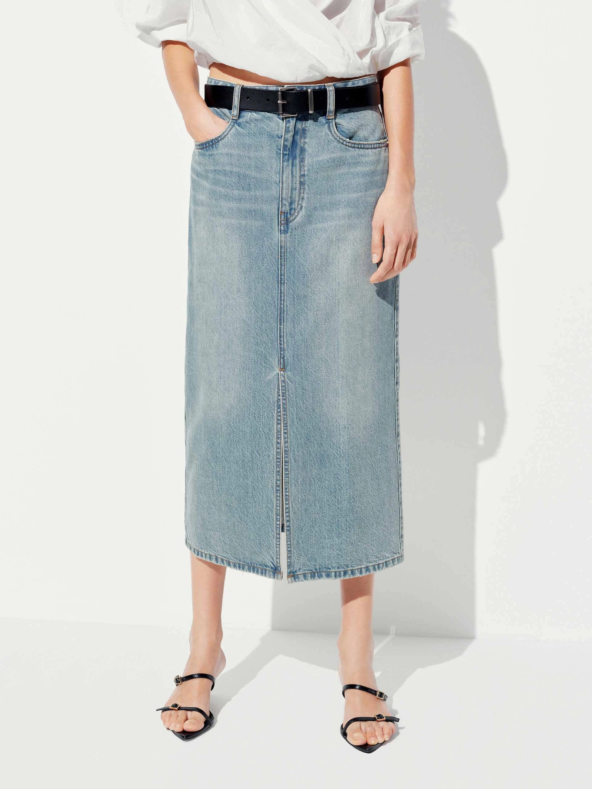 Cotton Denim Midi Skirt Creative Fashion