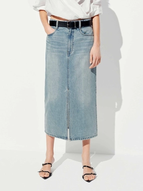 Outfit Moodboard Smooth Look Cotton Denim Midi Skirt