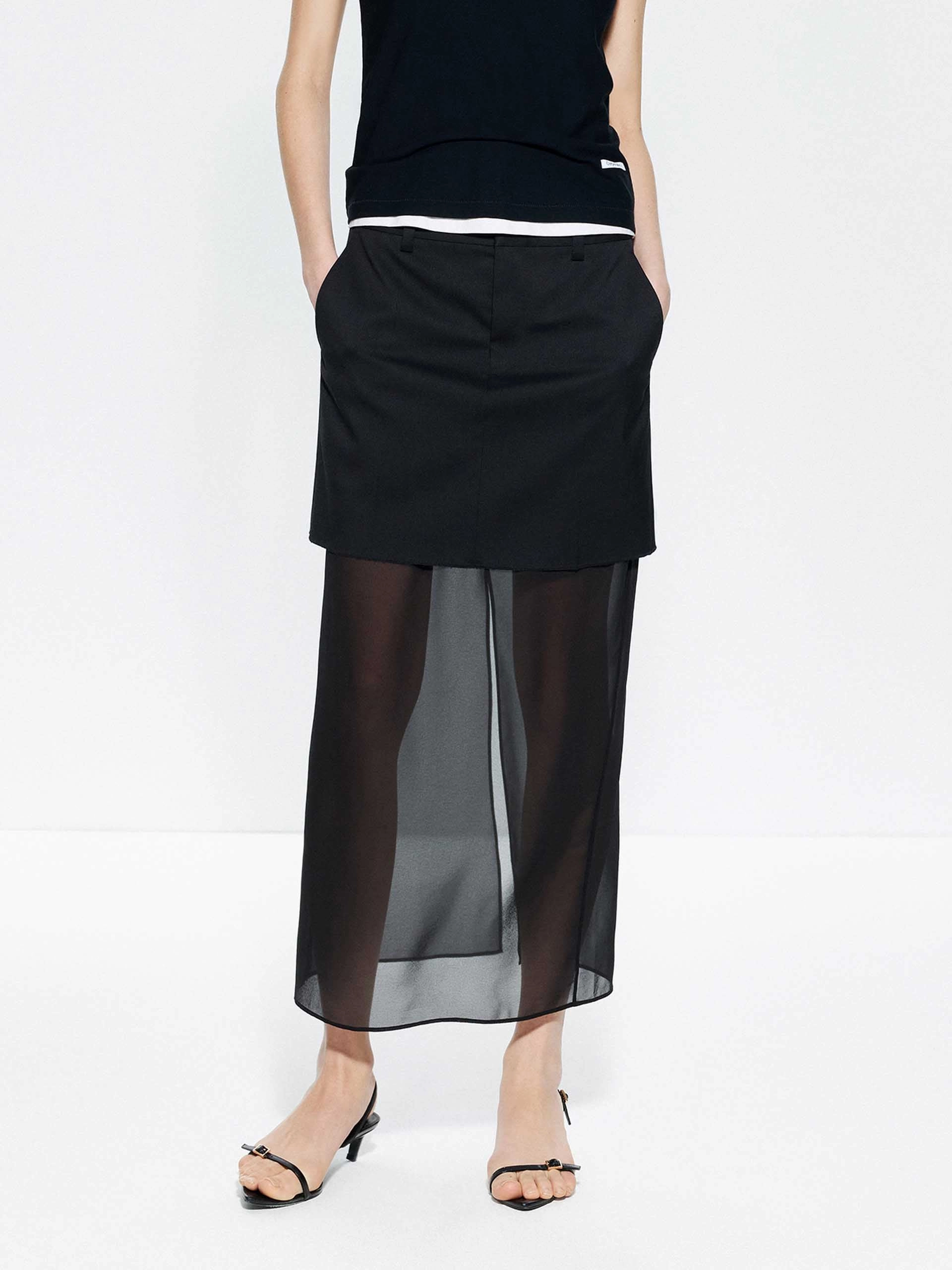 Paneled Tulle Midi Skirt Red Carpet Look Basic Layers