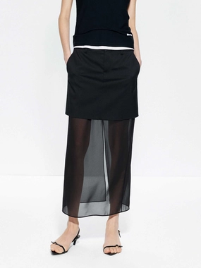 Paneled Tulle Midi Skirt Red Carpet Look Basic Layers