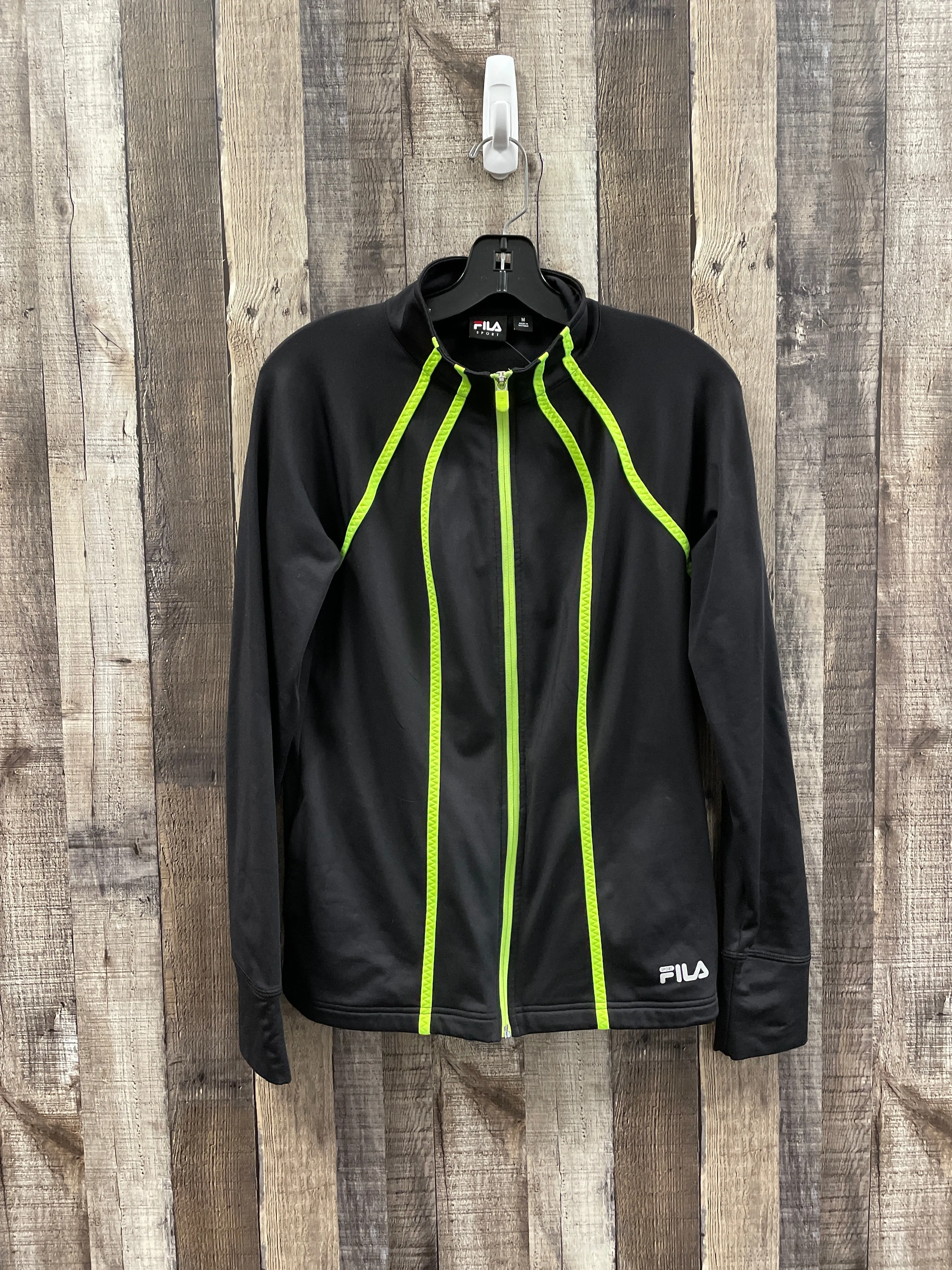 Lightweight Feel Athletic Jacket By Fila In Black & Blue, Size: M