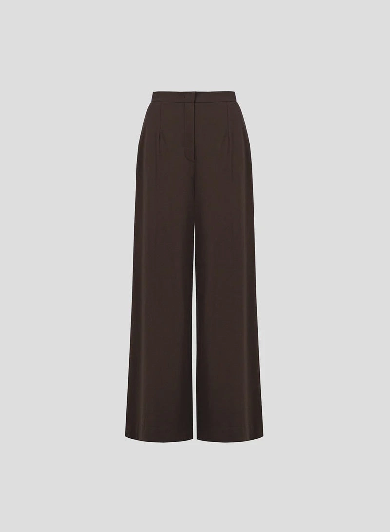 Flexible Waist HW Palazzo Trousers in Dark Brown