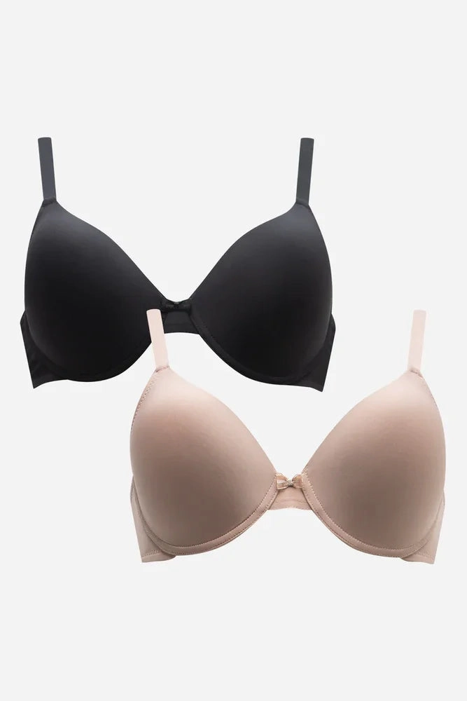 Flexible Fabric 2 Pack T-Shirt Bras Black & Natural