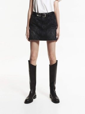 Monogram Denim Skirt Hand Stitched Breezy Edge