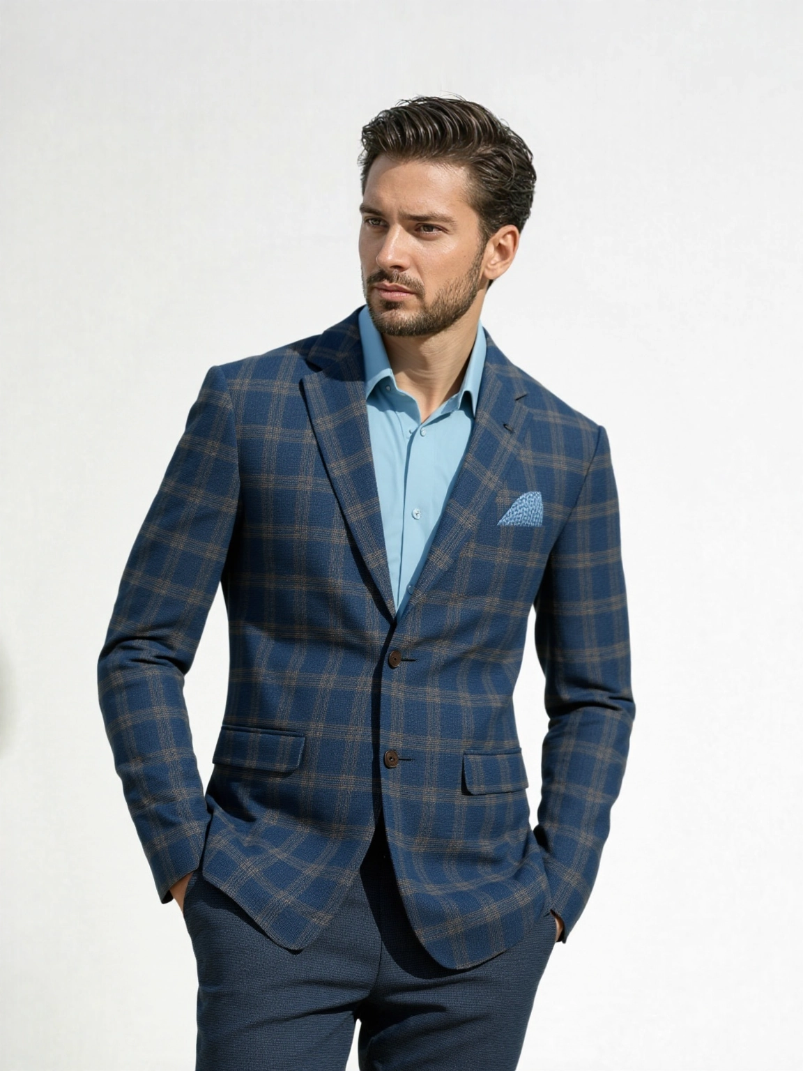 Genoa Buggy Blue Checked Sports Jacket Minimalist Aesthetic