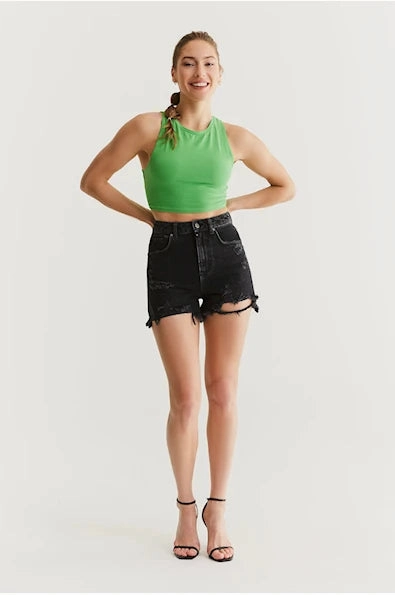 Light Shape Rayon drape Naomi - Shorts - Black Destoyed
