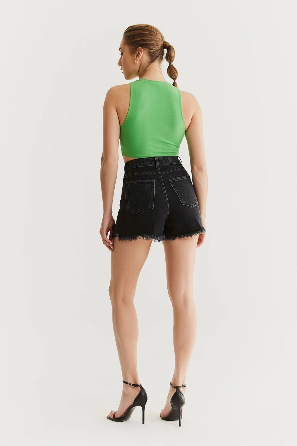 Naomi - Shorts - Black Destoyed Wide Leg Non Slip Waistband