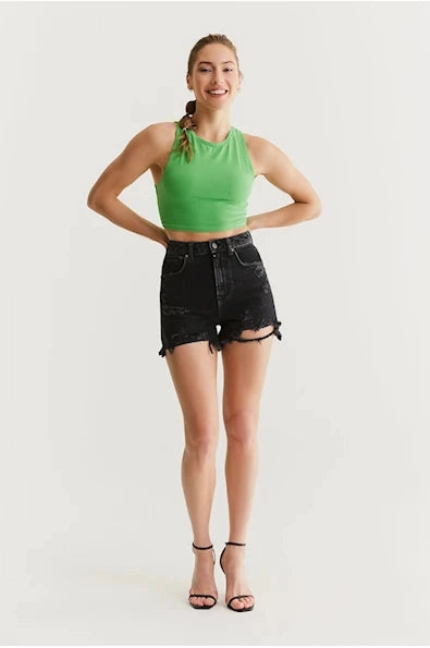 HypoallergenicMaterial Wind Resistance Naomi - Shorts - Black Destoyed