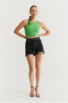 Light Shape Rayon drape Naomi - Shorts - Black Destoyed