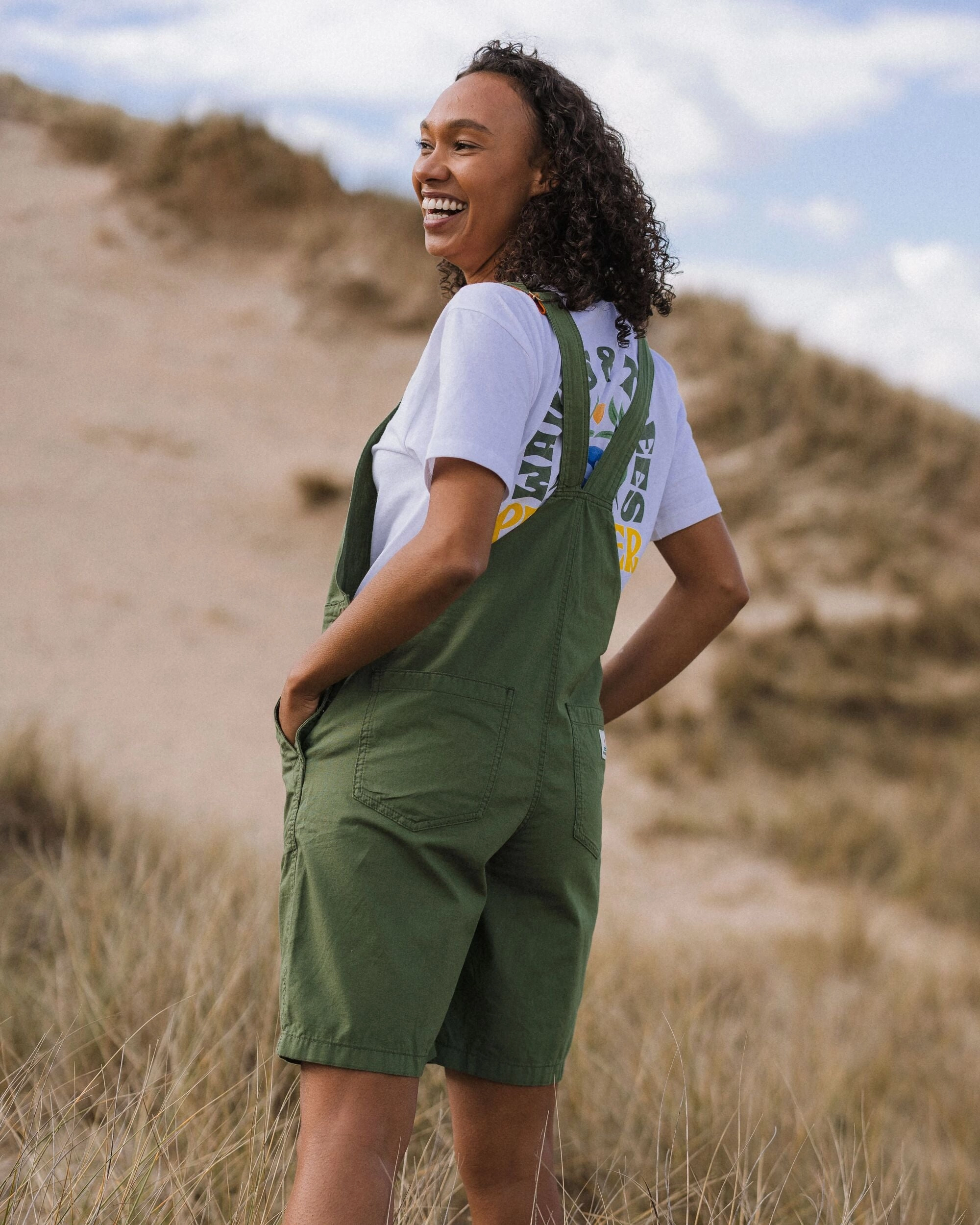 FlexibleStretchWeave Tear Resistant Weave Shuffle Light Short Dungarees - Wild Green