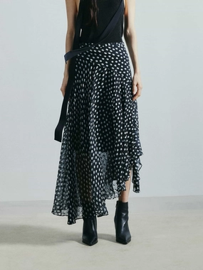 Asymmetric Polka Dot Skirt Cashmere Touch