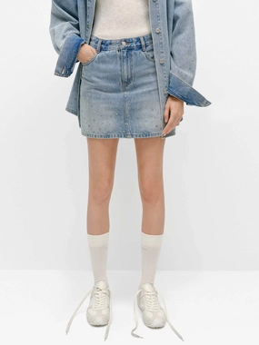Autumn Stroll Crystal Detail Denim Skirt