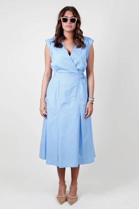 Retro Mood Romantic Soft DEREK LAM | Arabella Belted Midi Dress - Azure