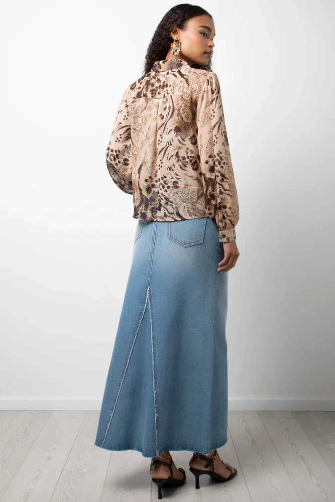 Breathable Lining Resilient Elasticity Long Sleeve Chiffon Puff Sleeve Blouse Natural