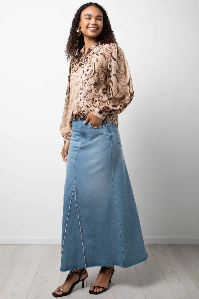 Ultra Soft Texture Long Sleeve Chiffon Puff Sleeve Blouse Natural