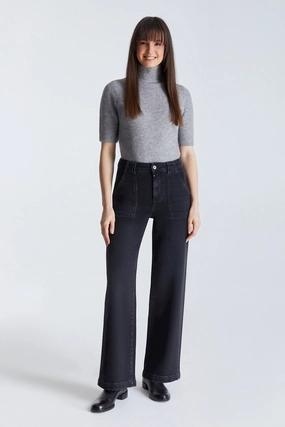 Tight Waist Lulu Wide Leg Pant - Black Vintage 32" Inseam